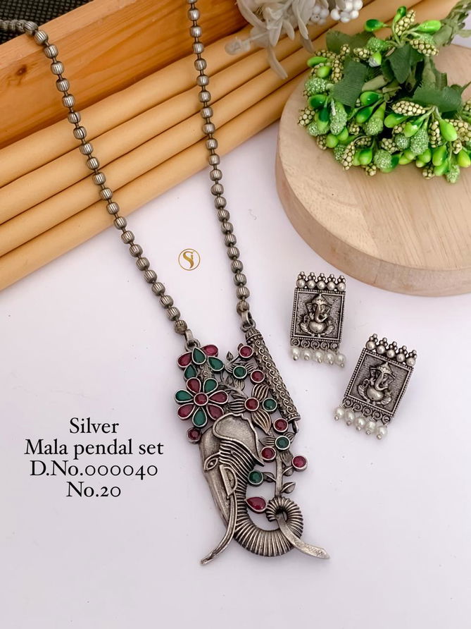 Designer Special Silver Navratri Mala Pendant Set Wholesale Shop In Surat
